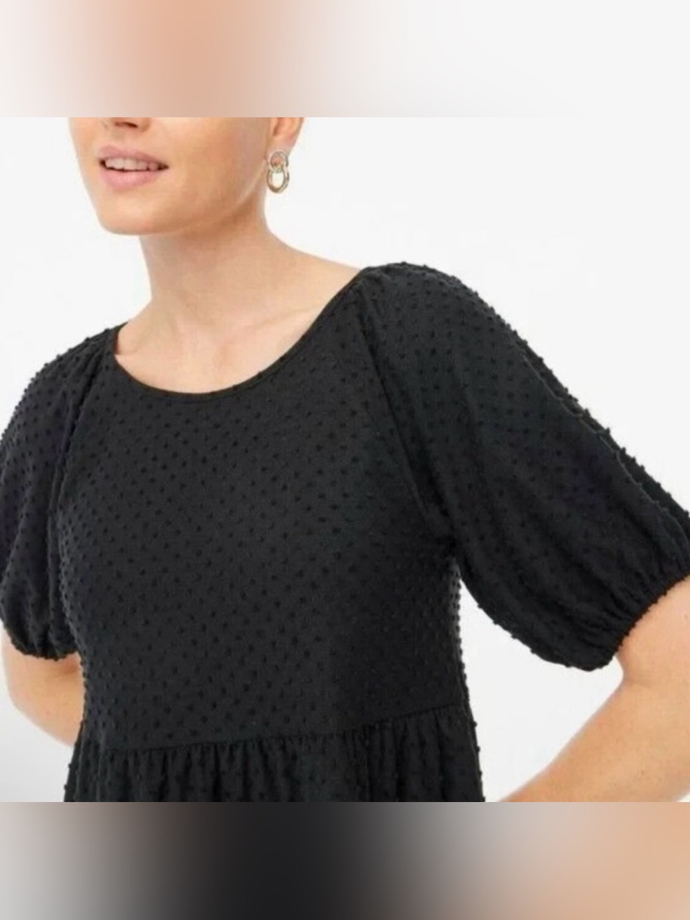 J.Crew Knit Tiered Swiss Dot Puff Sleeve Mini Dress Womens M Black